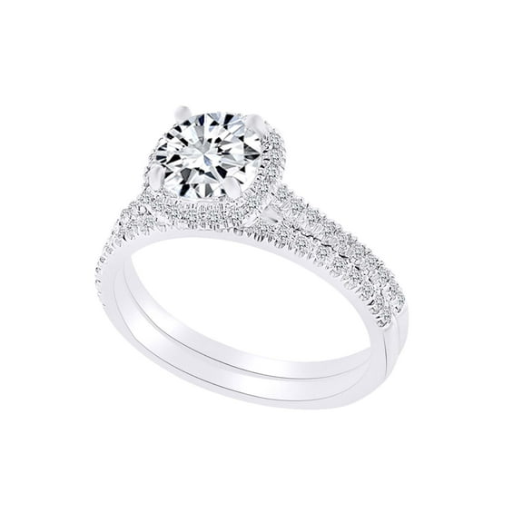 AFFY 0.71 Carat Round Shape White Natural Diamond Semi Mount Halo Engagement Ring 18K Solid White Gold Ring Size-6