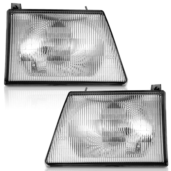 WEELMOTO for 1992-1996 Ford E-150 Econoline Headlights Assembly for 1992 1993 1994 1995 1996 E-150 / E-250 / E-350 Econoline Headlamp Replacement