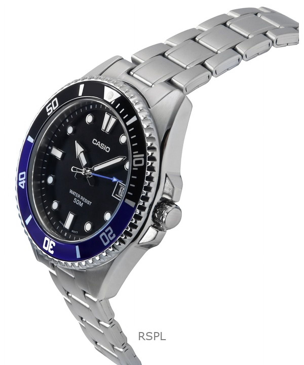 Casio Men’s Stainless Steel Watch with Black Dial and Black-Blue Bezel -