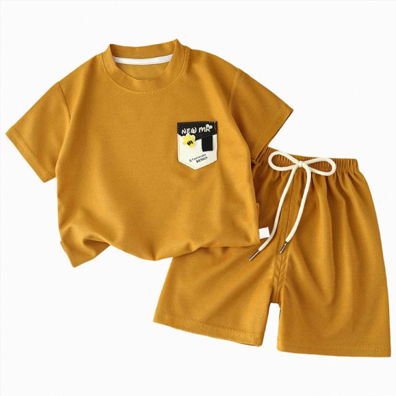 Toddler Boy Clothes Set Short Sleeve T-shirt Top Elastic Waist Pocket Shorts Print 2Pcs Outfits,Elastic Waist 6-12 Months 12-24 Months 2t 3t 4t 5t 6t 7t 8t 9t Children 80