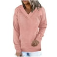 thumbnail image 2 of Walf Check Sweatshirts for Women Long Sleeves V Neck Womens Hoodies Side Pockets Pull-up Casual Sweatshirts Trendy Jackets Cozy Outfits Daily Essentials, 2 of 7