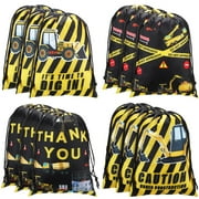 Construction Crew Party Pack - 12pc Drawstring Bags & Goodie Bags for Truck Theme Birthday Supplies, Favors, Decorations & Gifts for Kids