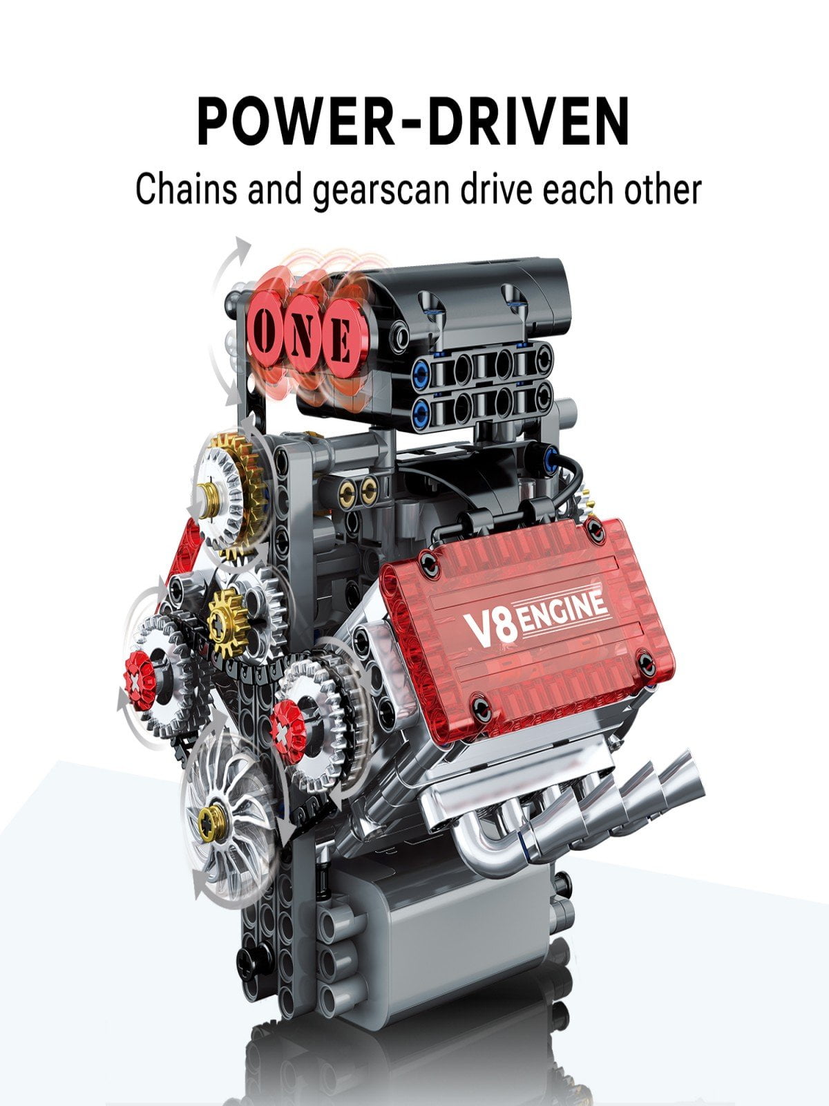 muuchuu Technic V8 Engine Building Toy with Motor for Adult to Build, Small Super Car V8 Piston Model Engine That Works, MOC DIY STEM Hobby Bricks Blocks Toy Gifts for Kids Teens (478 Pcs)