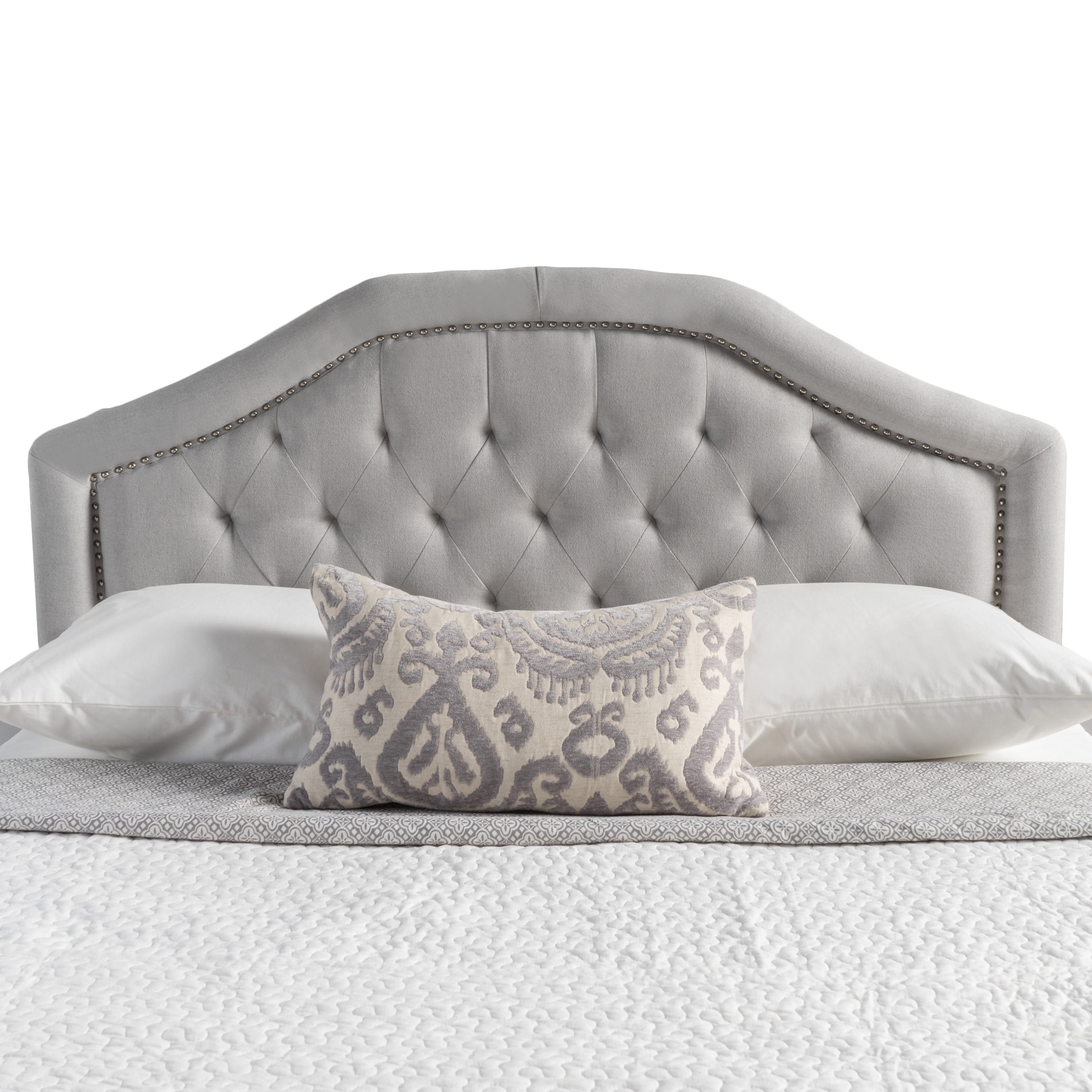 Ellsa Fabric Upholstered Full/Queen Headboard, Light Gray and Black