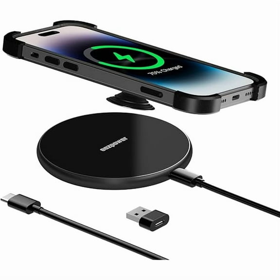 Wireless Charger for Thick Cases of 10MM/Popsocket/OtterBox, Phone Charger Pad, 15W Max Wireless Charging Pad for iPhone 16 Pro Max/15/14/13/12/11/Samsung Galaxy S24/S23/AirPods(with Adapter)