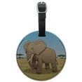 thumbnail image 1 of African Elephant Round Leather Luggage Card Suitcase Carry-On ID Tag, 1 of 7