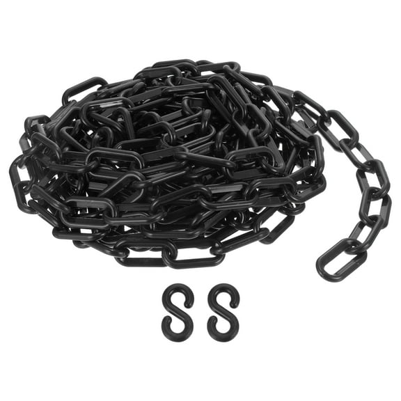 Plastic Chain Links, 1.9-Inch 25 Foot Barrier Chain with S-hooks, Black