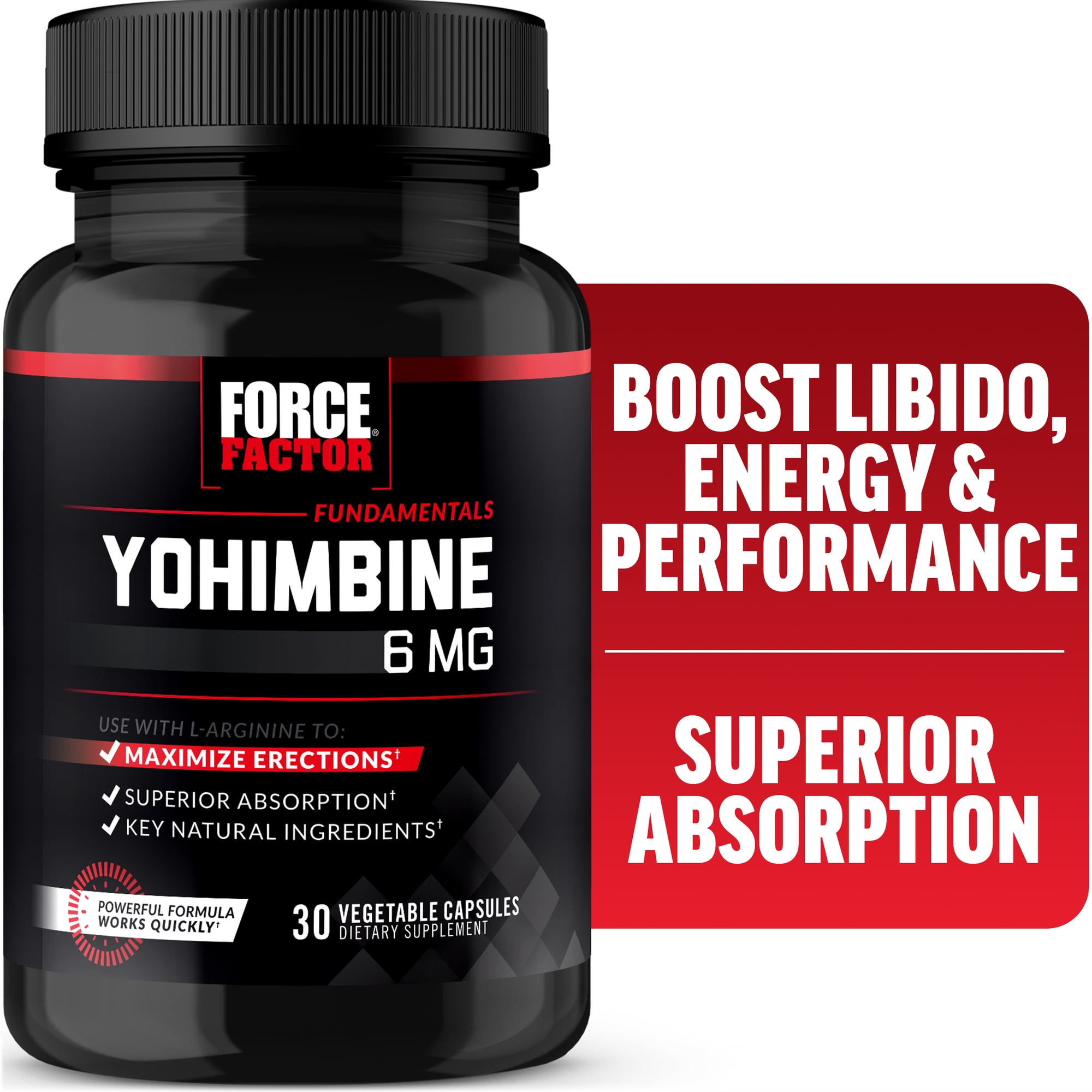 Force Factor Yohimbine Supplement, 6mg Yohimbine Bark Extract to Support Libido, Drive, Performance, Energy & Mood, Superior Absorption, 30 Capsules