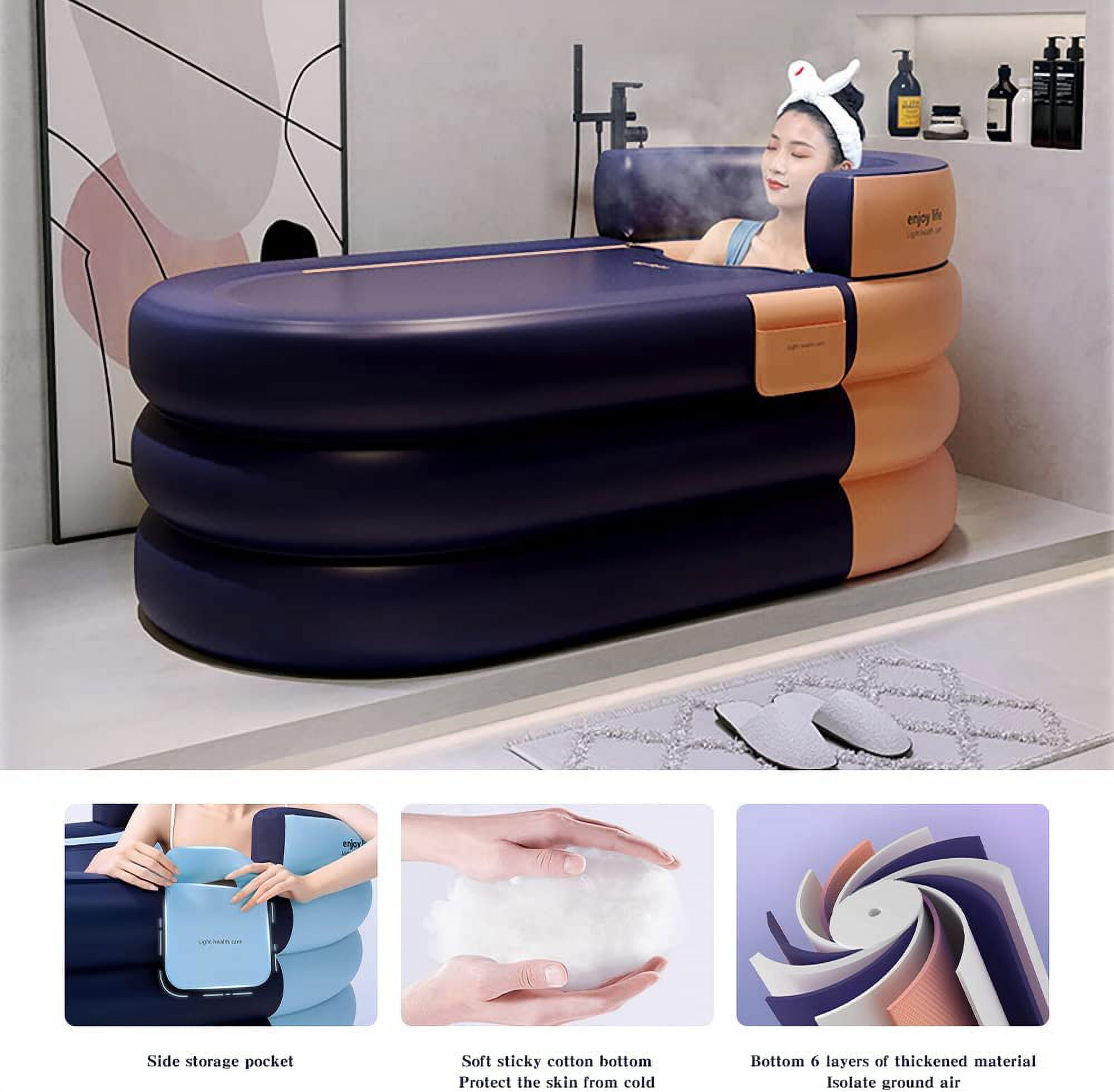 Foldable Portable Soaking Inflatable Bathtub with Electric Air Pump,Eco-Friendly Bathing Tub for Shower Stall,One-piece Bath Cover Design with Zipper, Keep Temperature Long Time