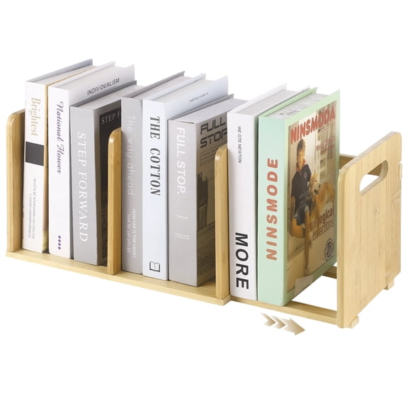 Wood Desktop Bookshelf, Expandable Desktop Organizer with 13-24.8 in Adjustable Width, Wood Bookshelf with Handles for Office Supplies Home Tabletop Books CDs Magazines Storage