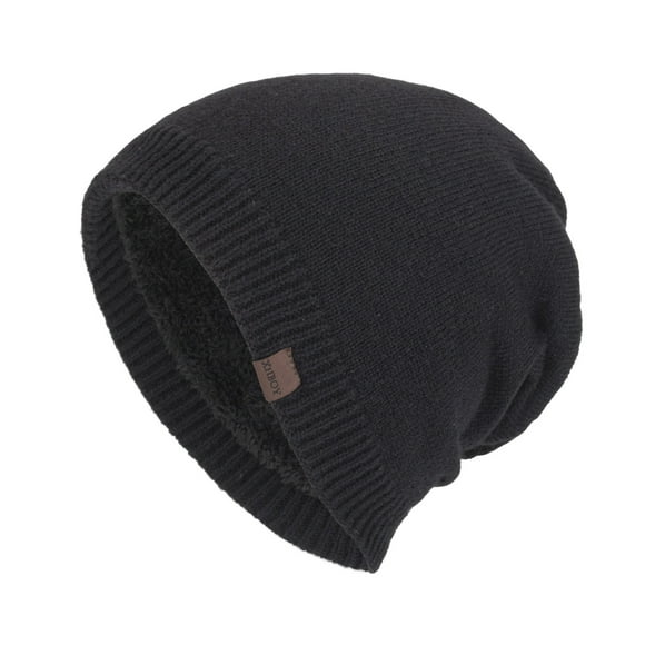 Pisexur Slouchy Hats for Men Winter Warm Hats for Guys Windproof Ear Protection Hats Mens Fleece Lined Knit Thick Slouch Skull Stocking Binie Cap Black