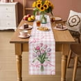 thumbnail image 2 of Pink Tulip Spring Floral Table Runner - 70 Inch Long Romantic Flowers Modern Art Pink Plaid Cotton and Linen Blended Dress Scarves Farmhouse Table Runner for Kitchen Dining, Coffee Table, 13" x 70", 2 of 8
