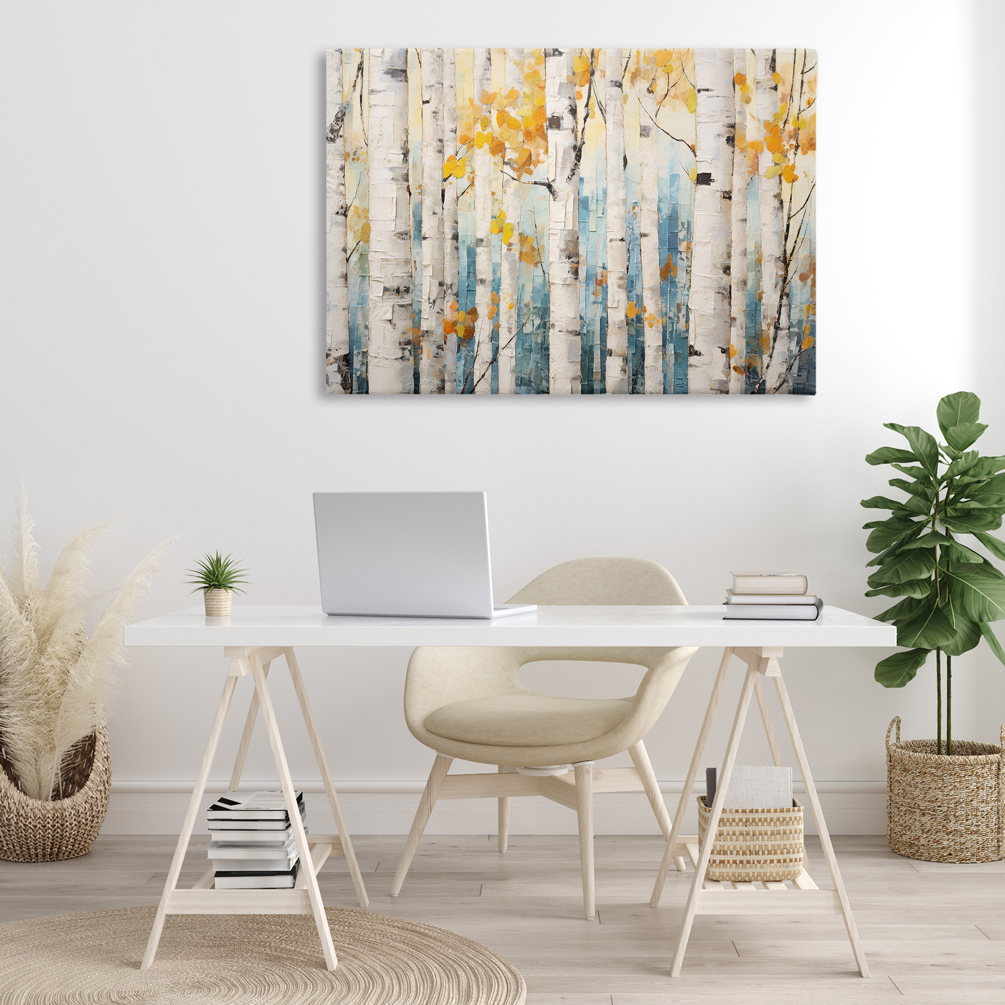 Stupell Industries Autumn Birch Forest Landscape Painting Gallery Wrapped Canvas Art Print Wall Art, 45 x 30