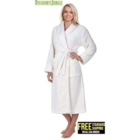 - Mad Dog Concepts Women's Bath Spa Robe Warm Embossed Fleece Shawl Collar Beige