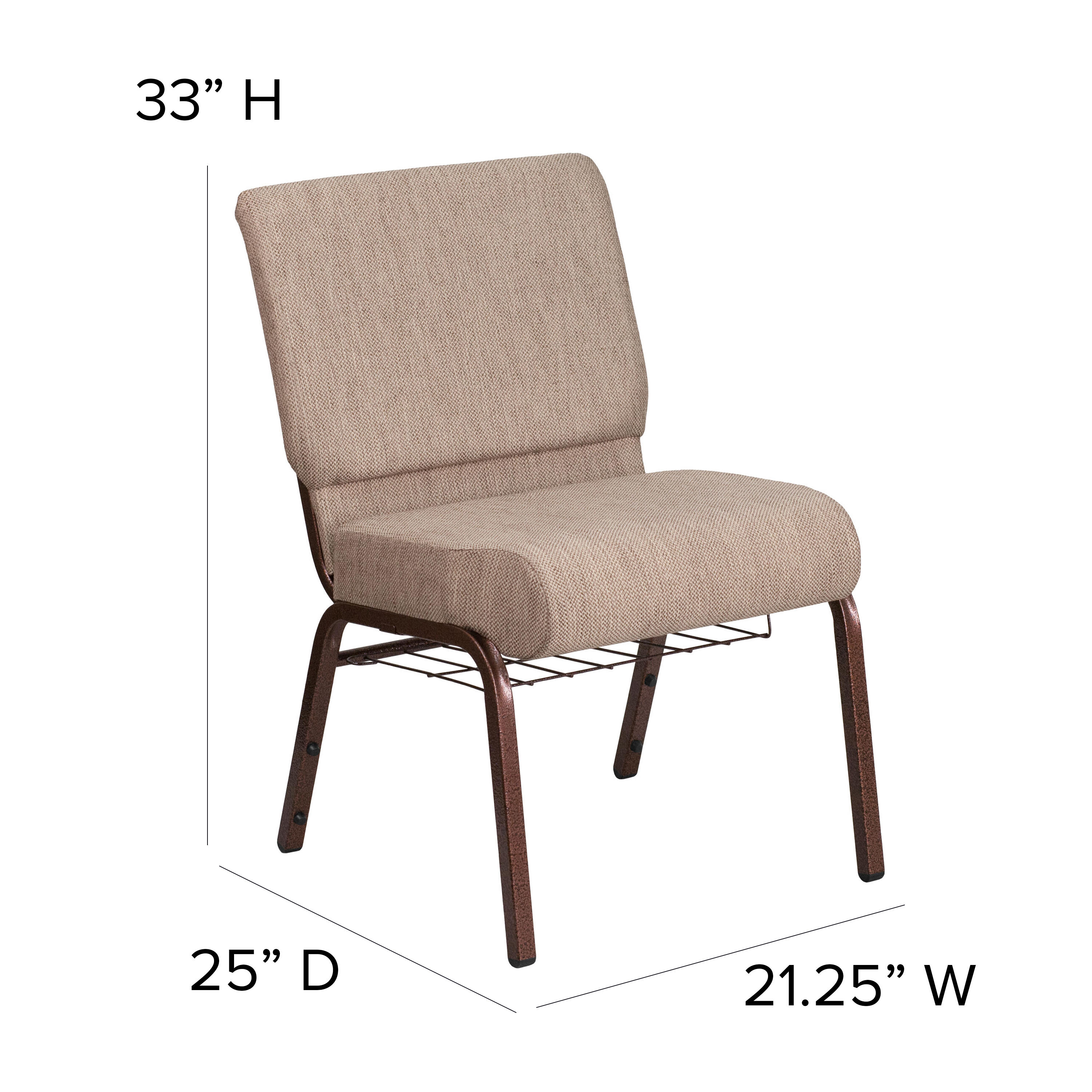Flash Furniture HERCULES Series 21''W Church Chair in Beige Fabric with Book Rack - Copper Vein Frame - image 5 of 11