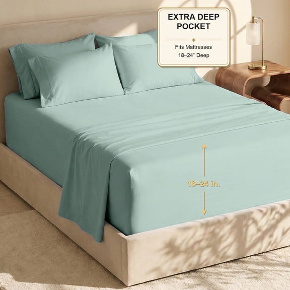 Nestl Extra Deep Pocket California King Sheets - 6 Piece Soft Microfiber Bed Sheets Set Fits 18"-24" Mattresses, Sage Green