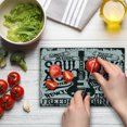 thumbnail image 4 of Retro Cutting Board, Soul Rock Academy Theme Music Electric Guitar Freedom Poster Like Image, Decorative Tempered Glass Cutting and Serving Board, Small Size, Beige and Black, by Ambesonne, 4 of 5