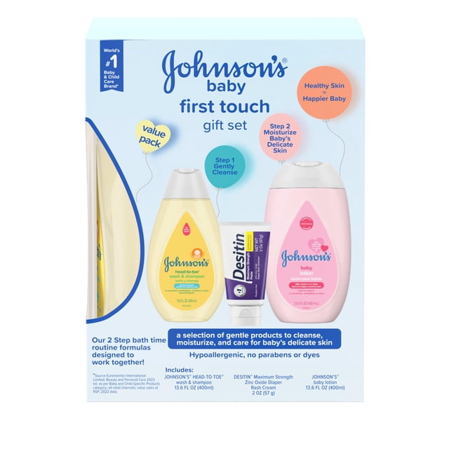 Set de regalo para bebés Johnson's First Touch Bath, Skin & Hair Care