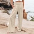 thumbnail image 2 of felwors Women Linen Palazzo Pants Summer Boho Wide Leg High Waist Casual Lounge Pant 2026 Beach Travel Vacation Outfits (Beige, XL), 2 of 8