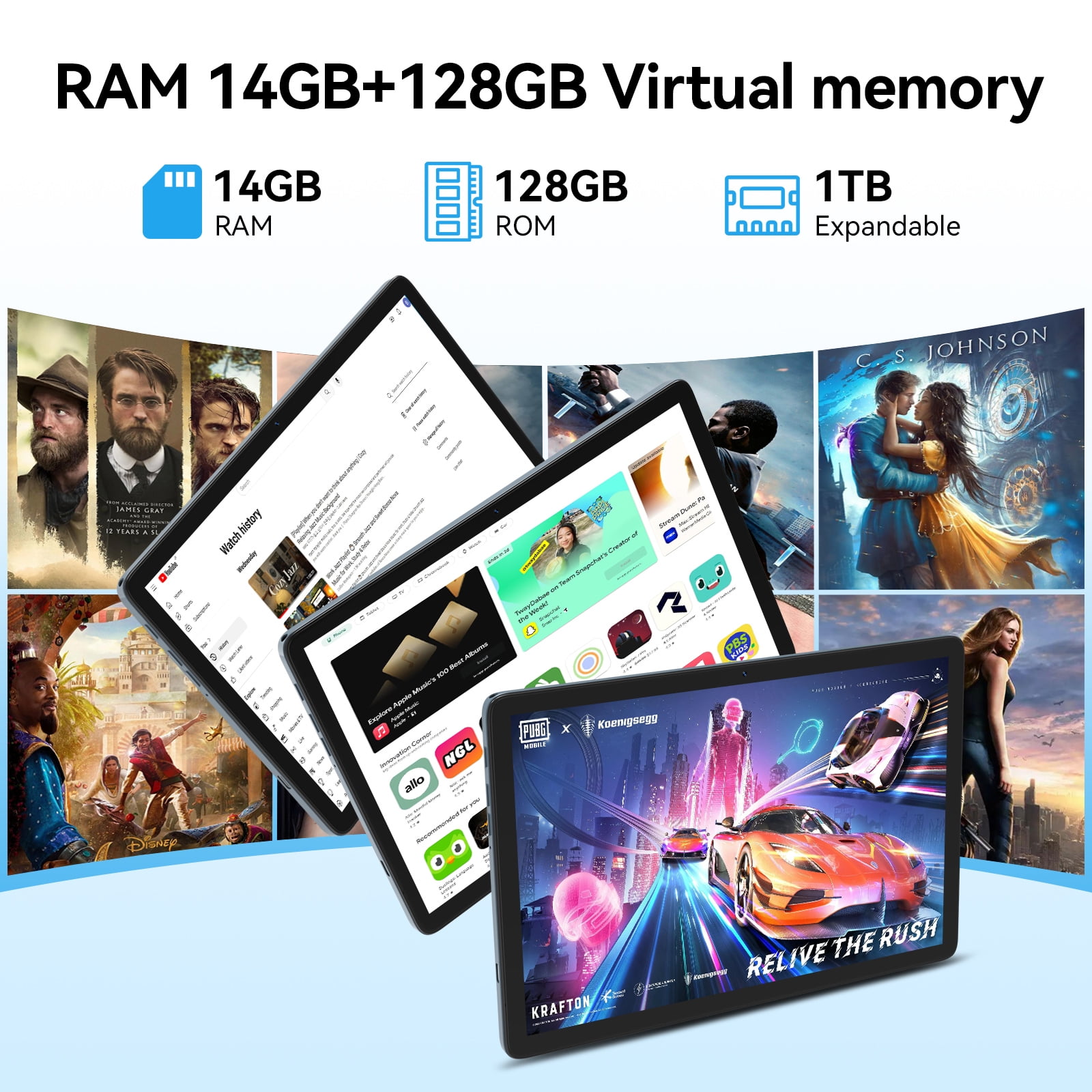 Android 14 Tablet,128GB ROM 1TB Expand,HD IPS Touchscreen, 5G/2.4G WiFi, Bluetooth 5.0, GPS, 4G Phone Tablet,2024 Newest