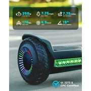 MIHOVER 6.5 Kids Self Balancing All-Terrain Hoverboard- Ride on Toys UL 2272 Certified,250W*2 Motor&LED Lights,Bluetooth Speaker for Ages 6-12,Max Load 176 lbs-Black
