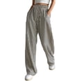 thumbnail image 3 of Women'S Striped Wide Leg Lounge Pants Knot Front High Waisted Baggy Pants Trousers Streetwear Black & White XL, 3 of 8