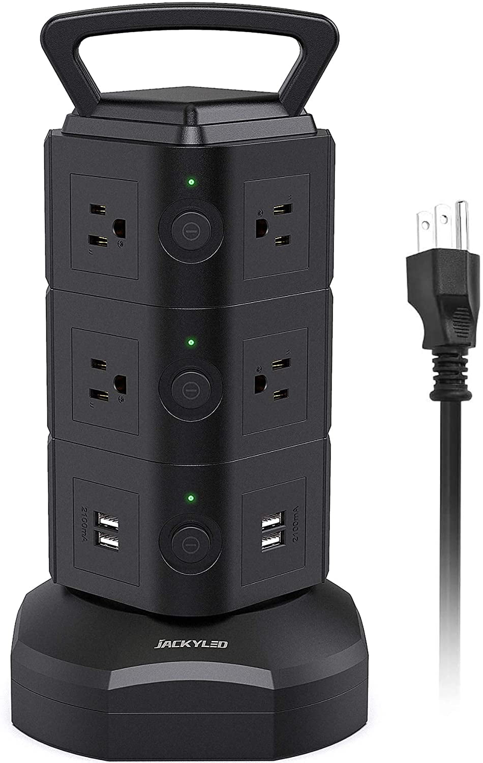 Black and White Power Bar Surge Protector Power Strip 10-Outlet with 4-USB Multiple Outlets Tower Socket 6.5ft Long Cord 3 Prong Plug Universal Charging Station for Office by Safemore