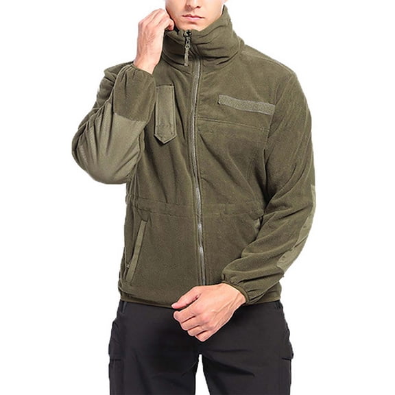 Maoxin Mens Jacket Men's Winter Solid Color Zippered Pockets And Long Sleeved Stand Collar Casual Jacket Green L