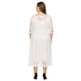 thumbnail image 3 of Vestido de noche de talla grande para mujer, falda de longitud media con manga 2/3 de encaje floral vintage, vestido con bolsillo de encaje ahuecado blanco, 3 of 5