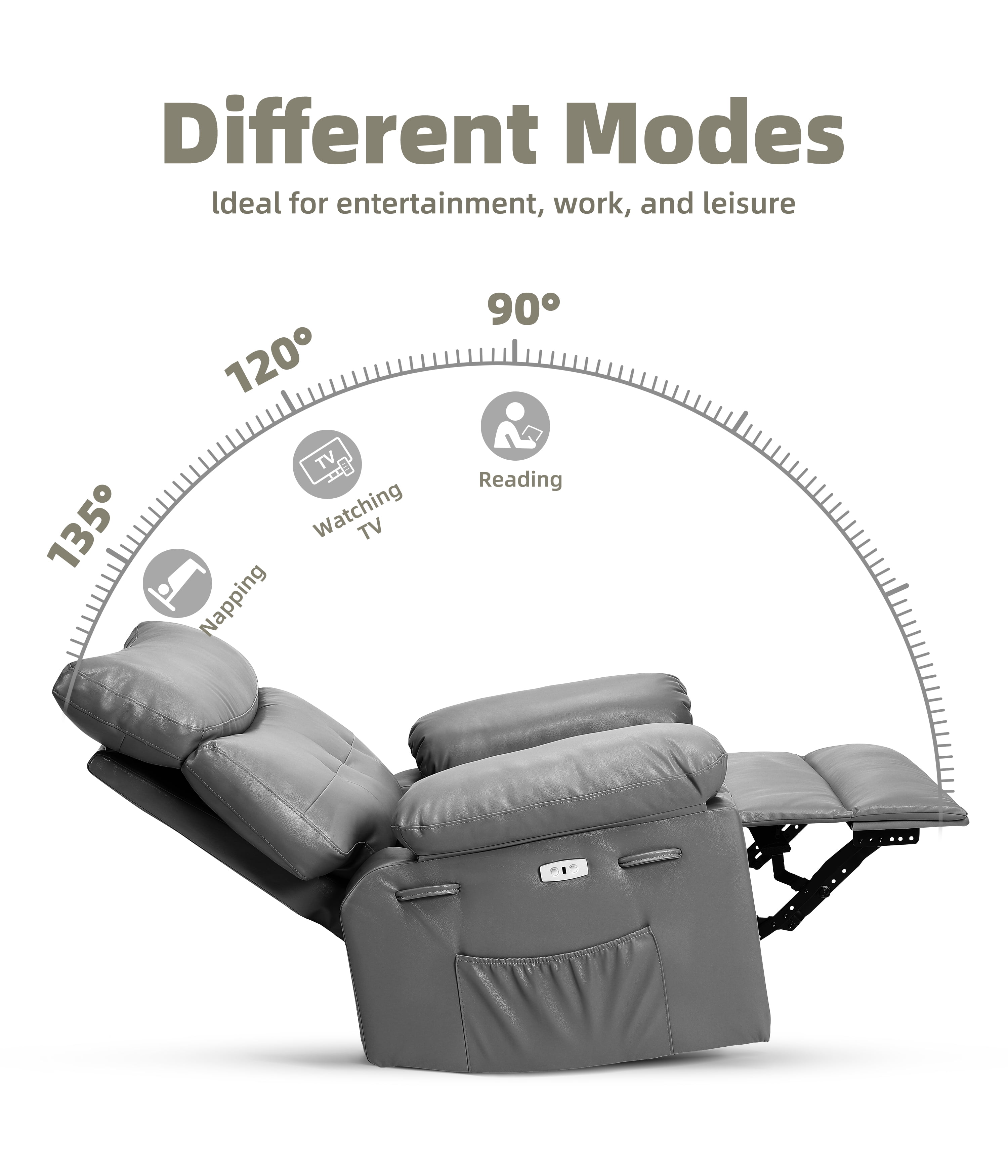 Manual Recliner Swivel Chair with Side Pocket, PU Leather Living Room Recliner, Space-Saving Single Sofa for Bedroom, Nursery & RV