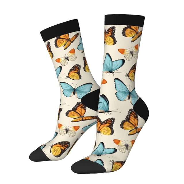 Fotbe Butterflies Calcetas Largas con Estampado para Hombre y Mujer – Calcetas de Compresión Transpirables y Elásticas, Viajar y Uso Diario Talla 5-11