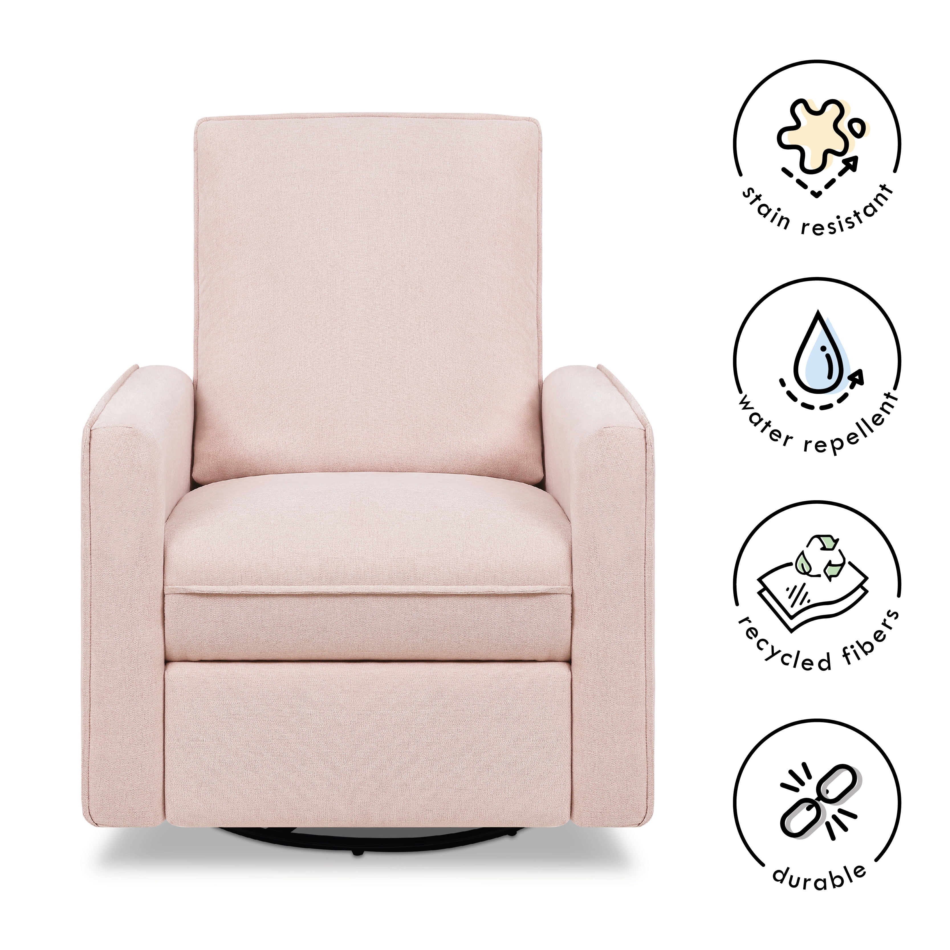 daVinci Penny Swivel Recliner, Performance Pale Blush Pink Eco-Weave