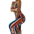 thumbnail image 3 of KelaJuan Women 3 Pieces Bikini Swimsuits Colorful Stripe Halter Neck Padded Bra Bottoms Ruffles Cover-Ups Pants Bathing Suit Set, 3 of 6
