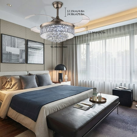 

Aohuada 36 Retractable LED Ceiling Fan Light 3 Speed 3 Color Crystal Chandelier Remote
