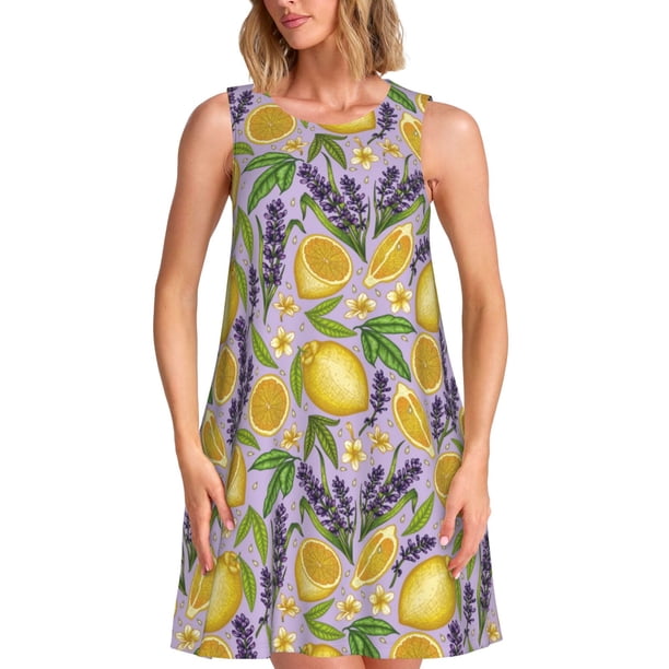 Balery Lavender Flowers Vestidos de verano para mujer con estampado: vestido holgado sin mangas, vestido playero informal y cómodo para días calurosos.