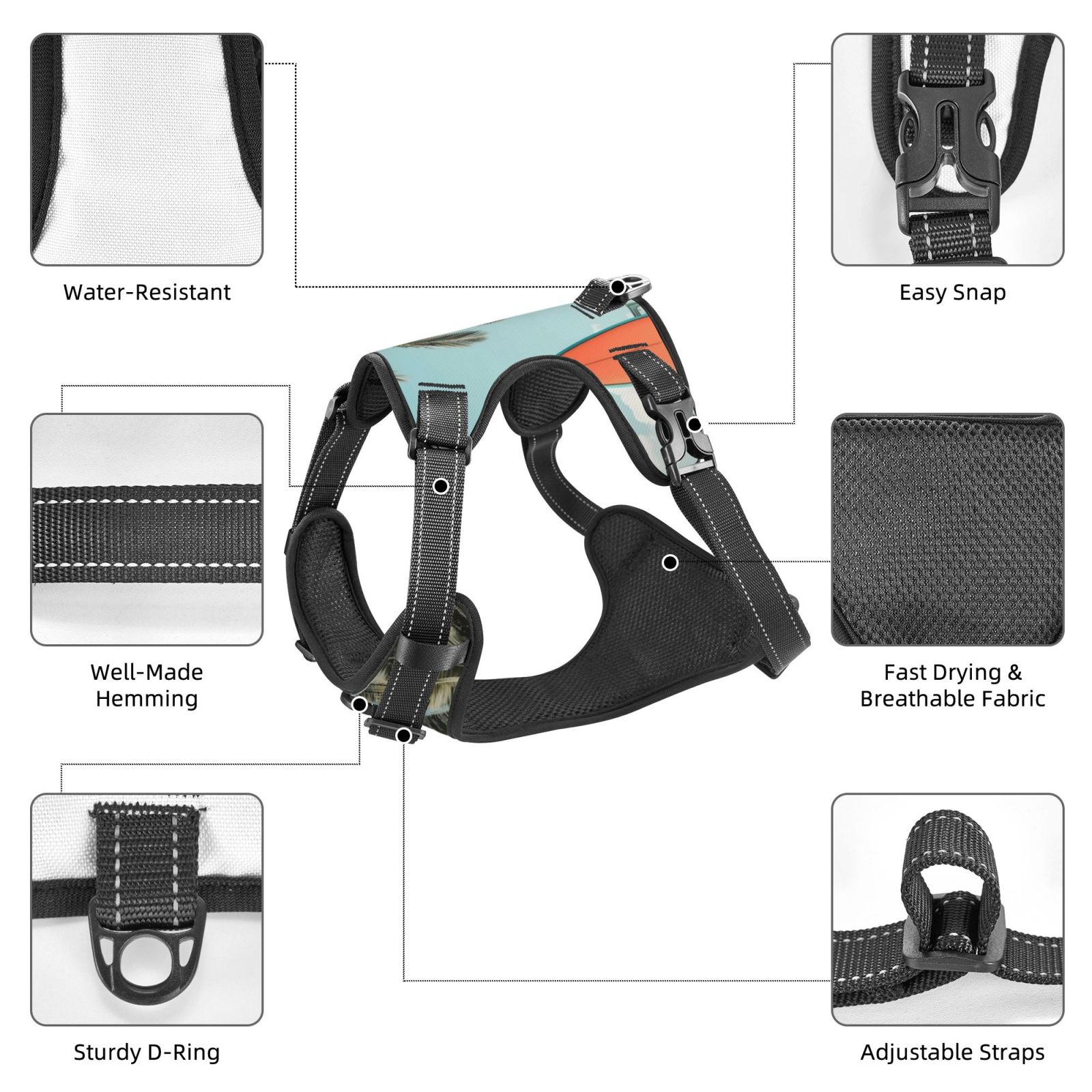 Vsdgher Vintage Surf Van Beach Dog Harness, No-Pull Pet Harness, Dog Vest, Pet Vest for Small to Large Dogs-