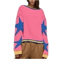 thumbnail image 1 of Penkiiy Women Chandail en Molleton Surdimensionné en Coton à Manches Longues Col Rond Étoiles T-Shirts Automne 2024 chandail m Rose, 1 of 6