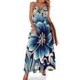 thumbnail image 1 of Vestido largo elegante con hojas barrocas y estampado floral dorado, escote en V, estilo bohemio, para playa, con tirantes, estético, de gran tamaño, 1 of 7