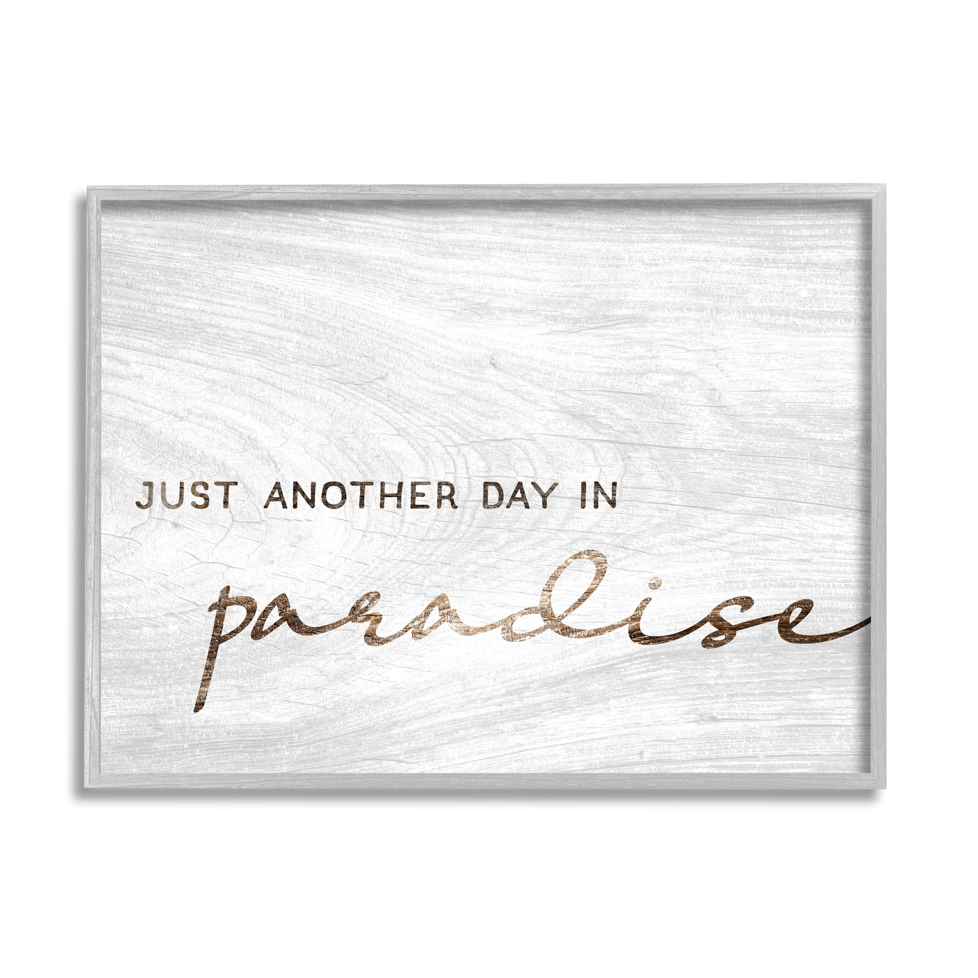 Stupell Industries Paradise Phrase Glam Cursive White Grain Pattern Framed Wall Art, 20 x 16, Design by Lil' Rue