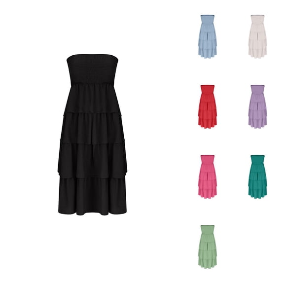 Ahuyic Womens Summer Casual Dress,Womens Plus Size Dress,Womens Strapless Round Neck Sleeveless Solid Dresses Casual Comfortable All Occasio,Red,XXL