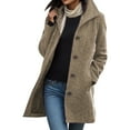 thumbnail image 2 of FAOWME Ladies Thick Coat With Pocket Long Sleeve Turndown Collar Buttons Solid Color Mid Length Comfortable Jacket For Autumn And Winter,Khaki,L, 2 of 8