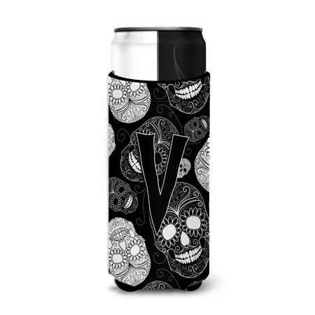 

Carolines Treasures CJ2008-VMUK Letter V Day of the Dead Skulls Black Ultra Beverage Insulators for slim cans Slim