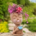 thumbnail image 3 of Flower Vase Lovely Large Capacity Reusable Resin Coffee Girl Plant Holder Household Supplies-Brown, 3 of 8