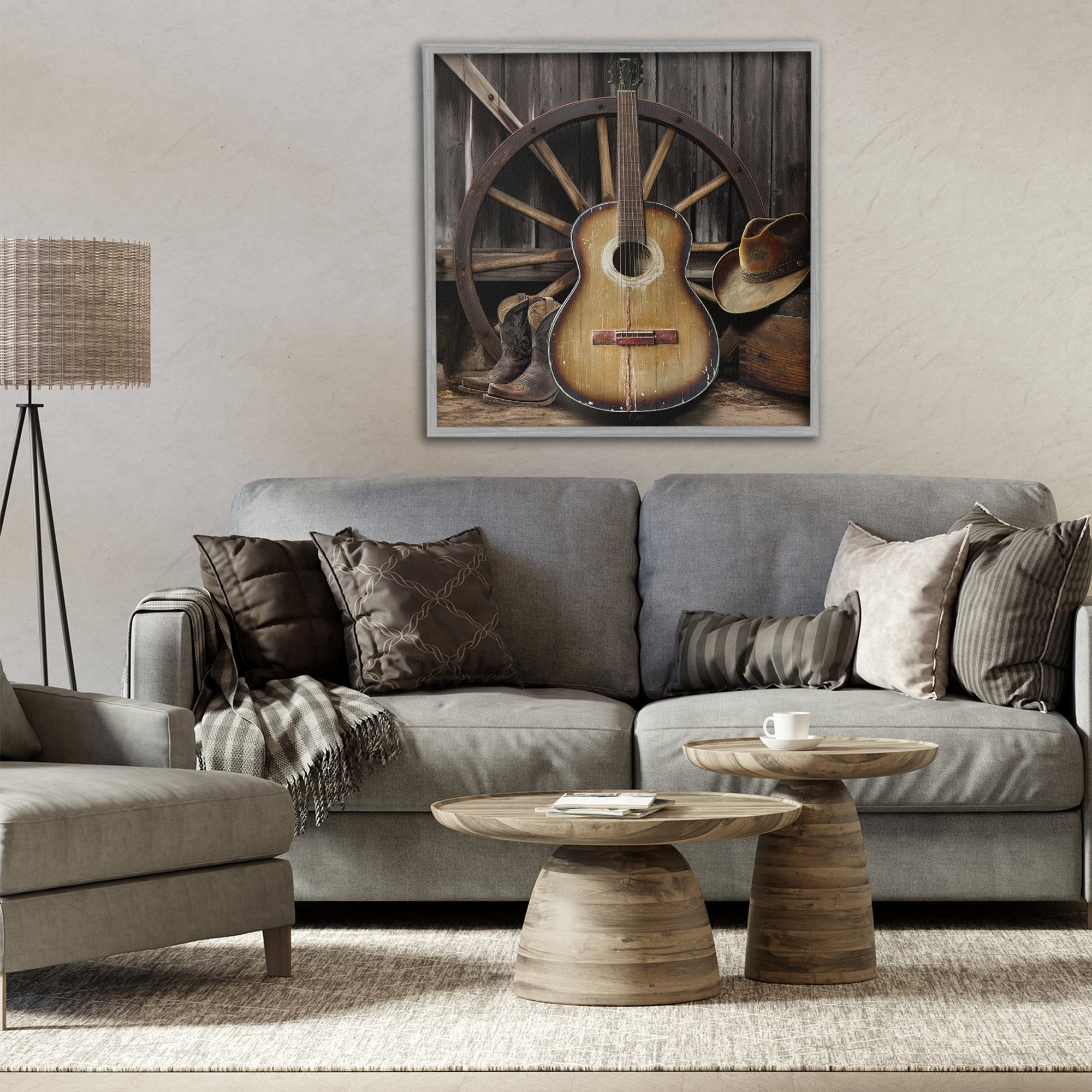 Stupell Industries Rustic Western Guitar with Hat Gray Framed Giclee Art, design by CAD Designs