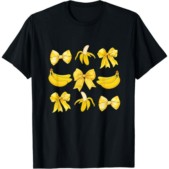 Women T-ShirtBanana Coquette Bow Yellow Bananas Festival GirlsPure cotton short-sleeved shirts for both men and women