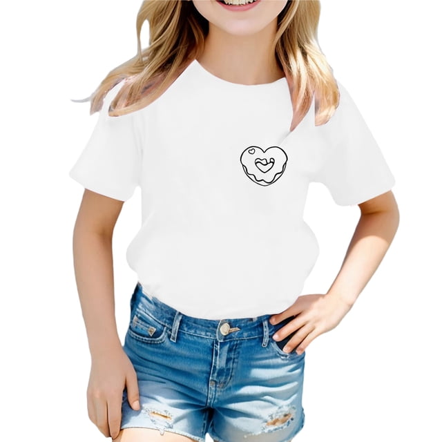 Hiiyo T-Shirt à Manches Courtes Col Rond Imprimé Cœur pour Filles T-Shirt Décontracté d'Été
