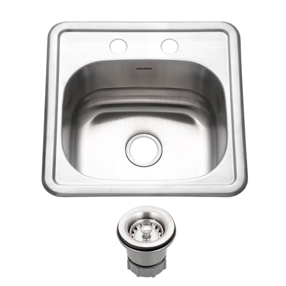 Houzer Hospitality 15 in Stainless Steel Topmount Single Bowl Bar Sink with Strainer - 1515-6BS-C