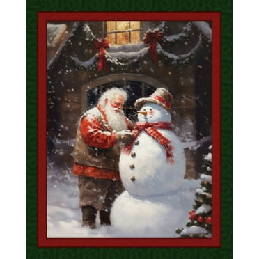 Santa's Snowman Panel Cotton Fabric