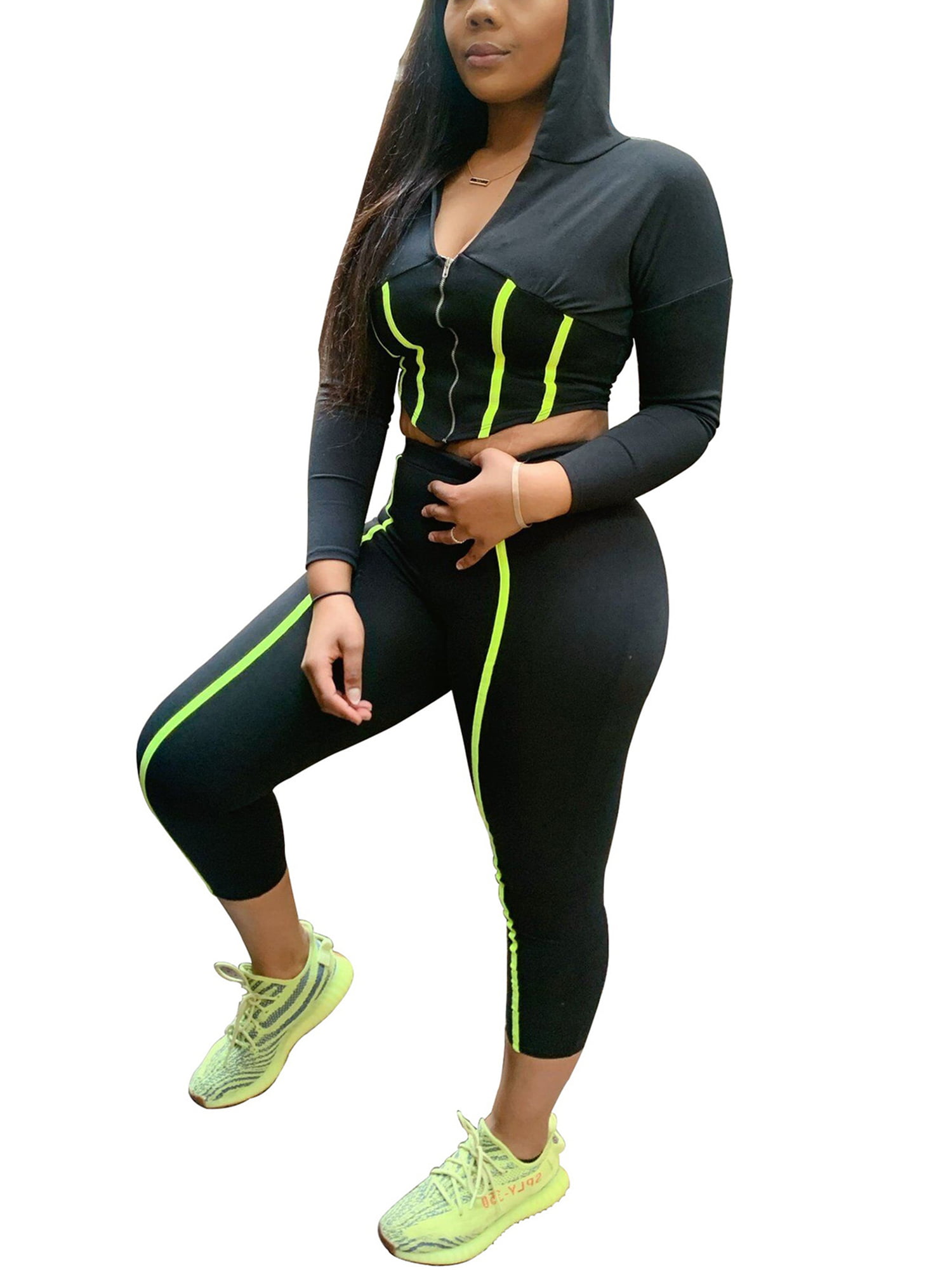 Women Tracksuit Jacket Pants 2Pcs Sets Wear Velvet Zipper Suit Gym Outfits 