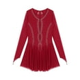 thumbnail image 5 of Yartina Women's Glittery Rhinestone Lyrical Dance Dresses Long Sleeve Figure Skating Dress Burgundy XL, 5 of 7
